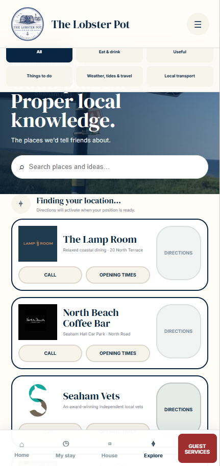 The Lobster Pot guest app screen 2