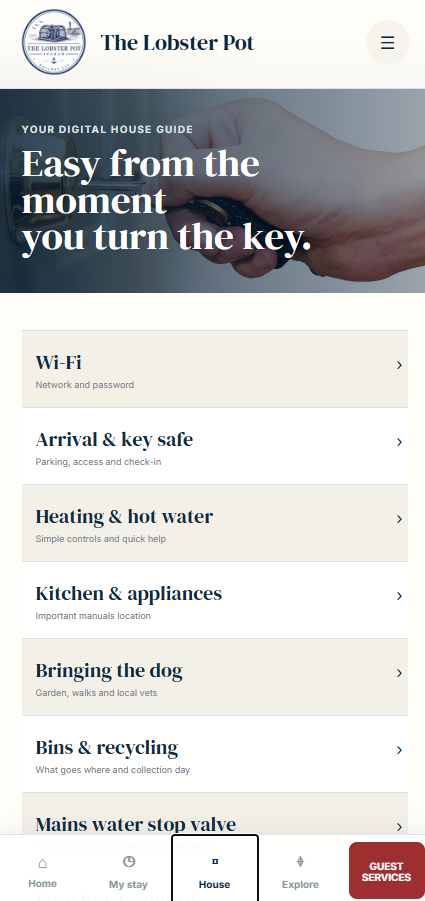 The Lobster Pot guest app screen 3